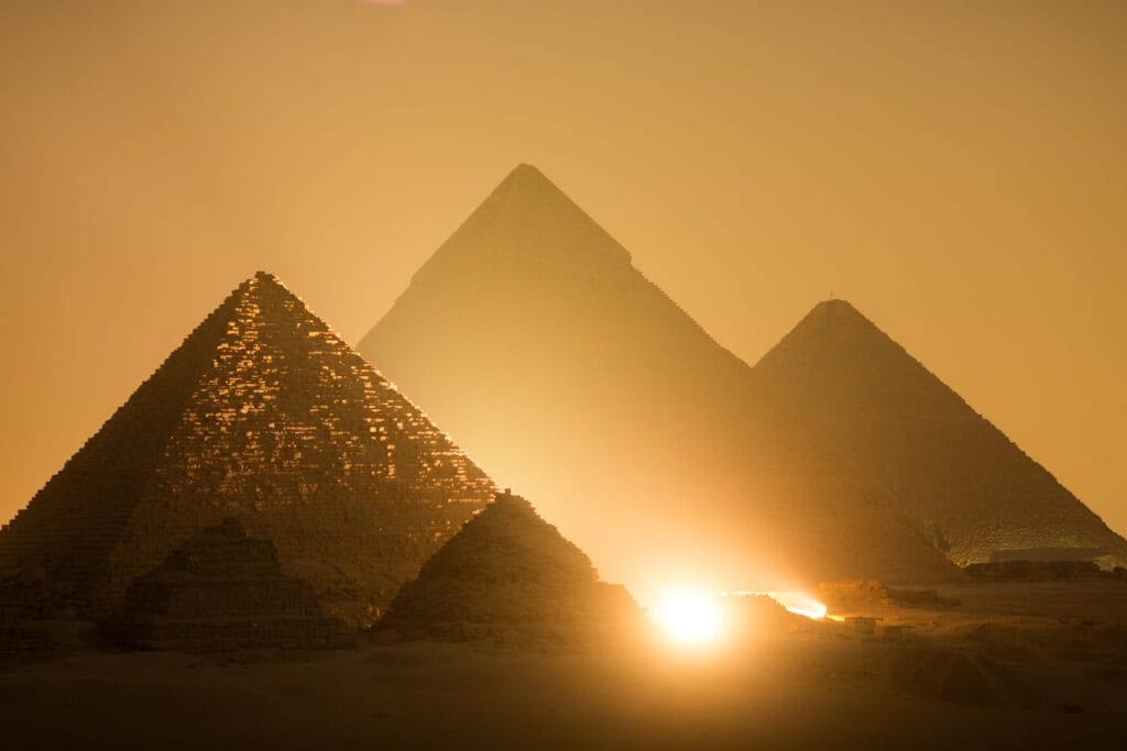 The Pyramids of Giza at sunset