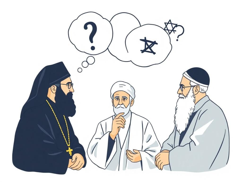 Religious scholars from Christianity, Islam, and Judaism debating genetic engineering ethics
