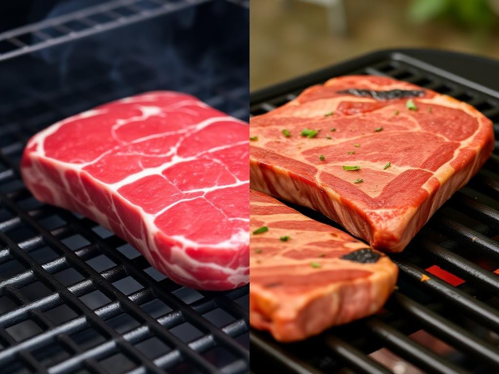 Side-by-side comparison of cultivated meat and regular mea