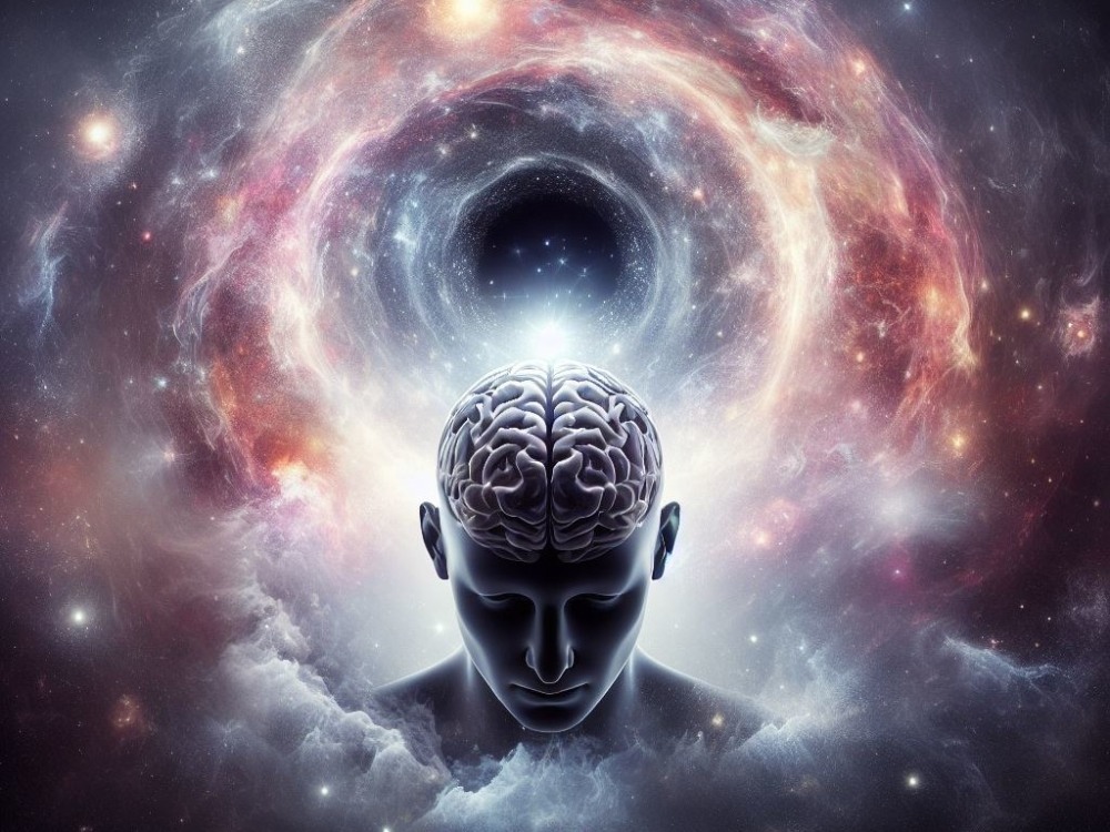 a brain merged with a galaxy