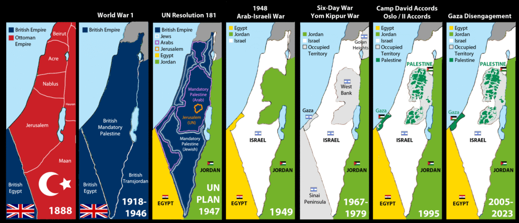 Map showing the evolution of Israeli borders