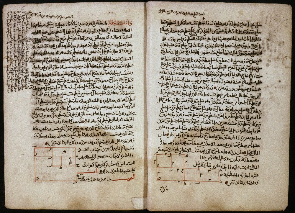 Detailed manuscript page of al-Khwarizmi’s algebra text showing early equations