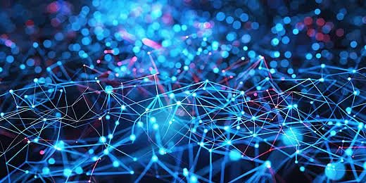 A complex web of glowing digital surveillance network nodes